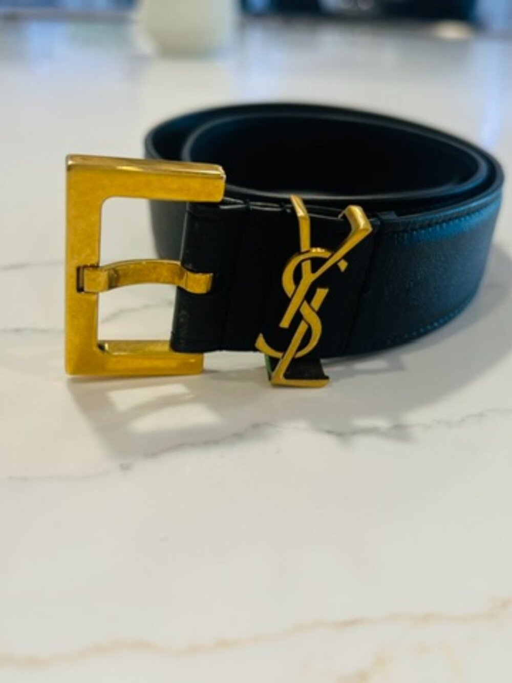 New Yve Saint Laurent Cassandre Belt in Smooth Leather